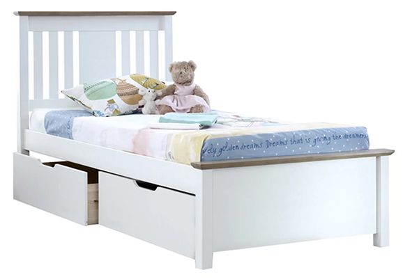 Andres Kids European Single Bed Frame Drawers