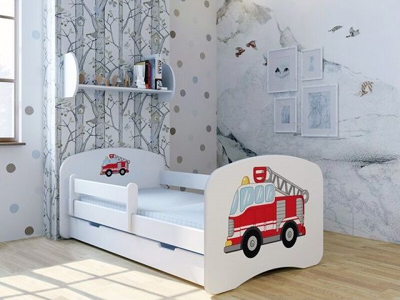 Fire Engine Bed with Mattress and Drawer, by Zoomie Kids