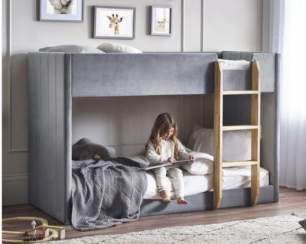 Daytona Grey Velvet Fabric Bunk Bed Frame