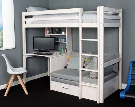 loft bed with desk and futon chair