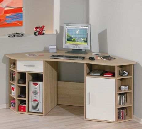 Vasto Wooden Corner Home Office Desk In Oak And White