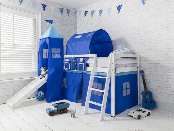 Cabin Bed with Slide in Blue with Tent, Tower & Tunnel